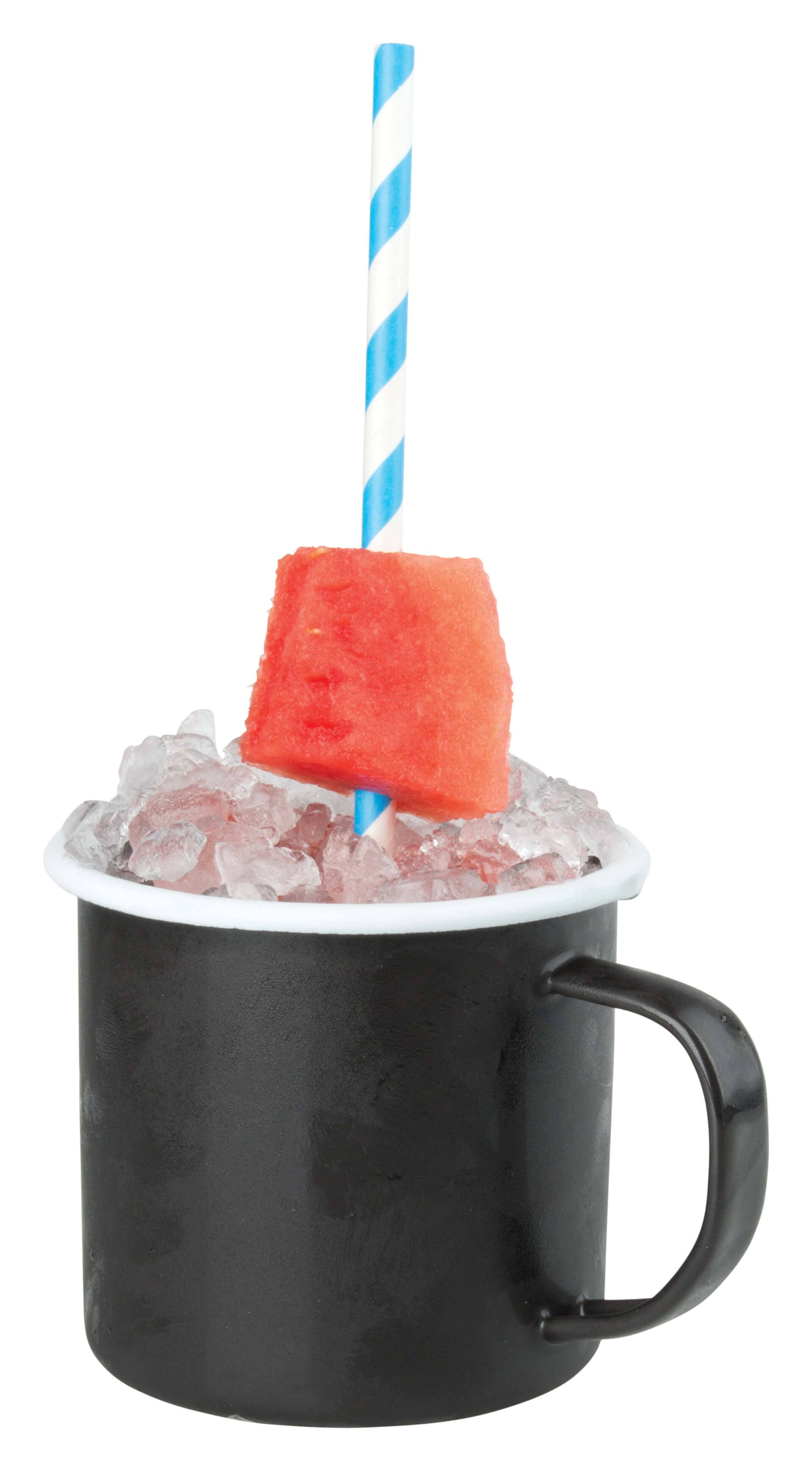 Enamel mug with handle, black with white rim - 360ml