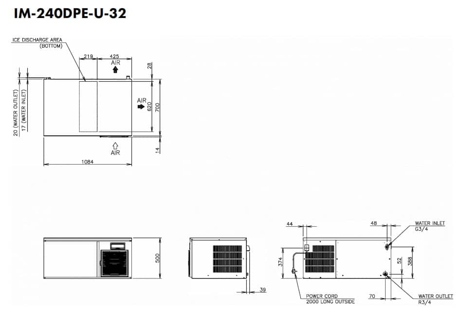 Hoshizaki Ultra Cube IM-240DPE-U-32 - Cube XL (32 x 32 x 32 mm) 190 kg